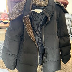 Michael Kors Black Puffer Coat with Gold Details